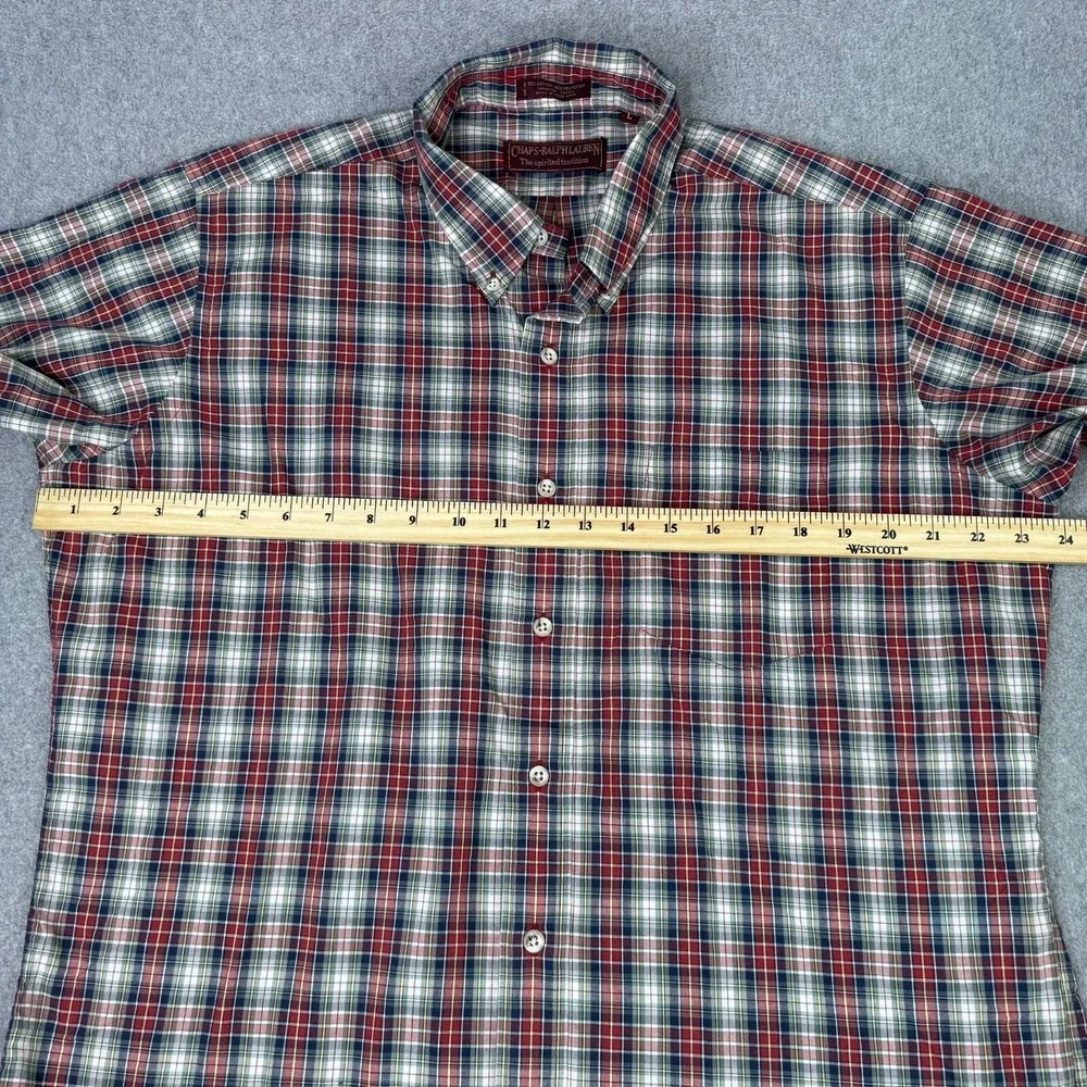 Vintage 90s Chaps Ralph Lauren Men's Size L Plaid Button Down Shirt Short Sleeve